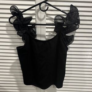 Anthropologie Black Ruffle Sleeve Top